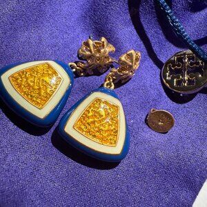 Tory Burch Gold and blue statement earrings